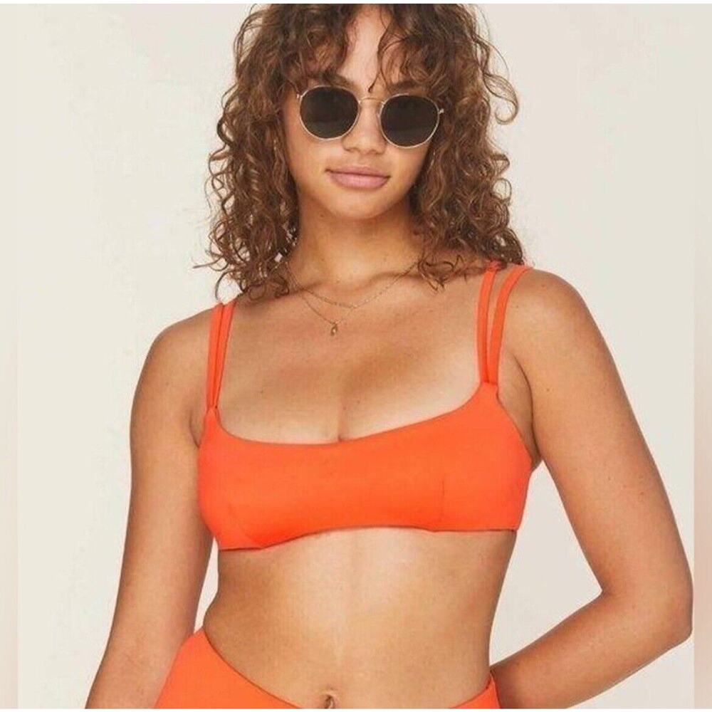 Andie Swim NWT Women Sz Large The Rockaway Bikini Top Sire/Orange Double Strap